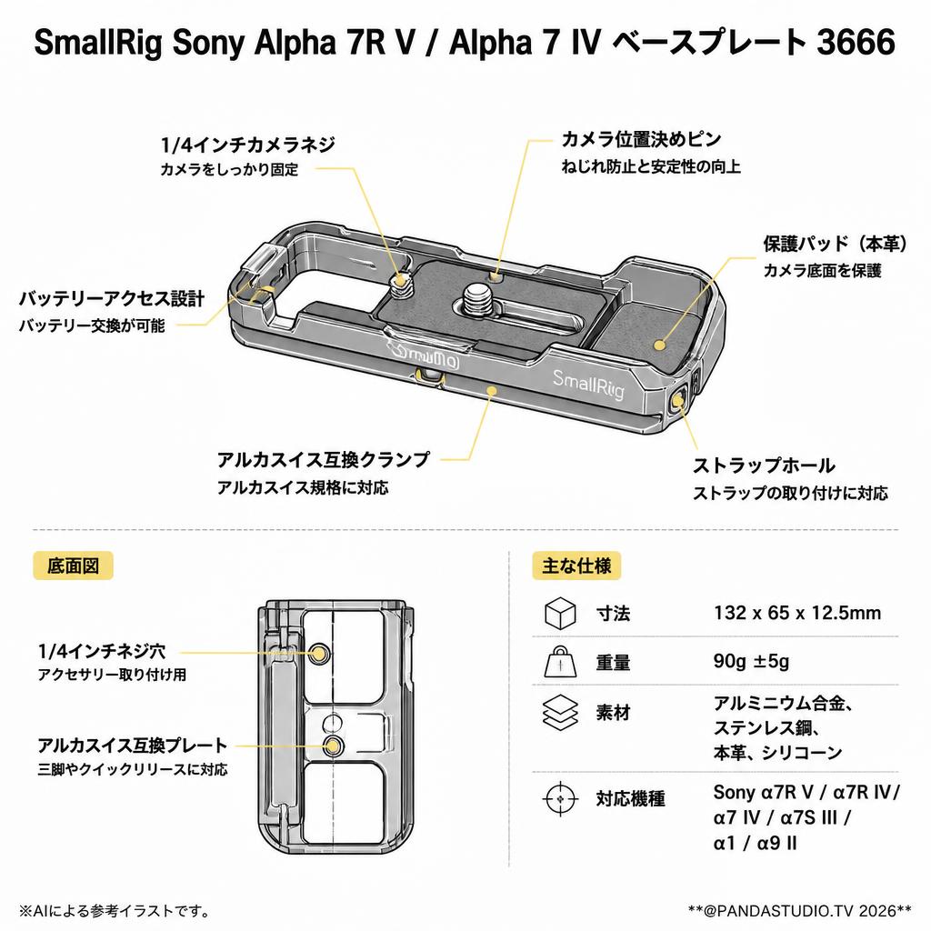 SmallRig Sony Alpha 7R V / Alpha 7 IV ベースプレート 3666 スペック