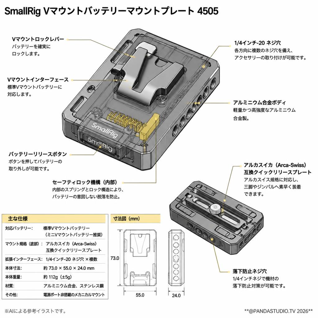 SmallRig Vマウントバッテリーマウントプレート 4505 スペック