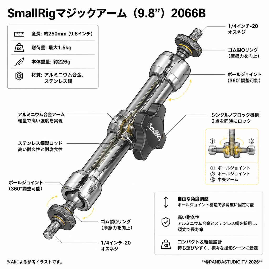 SmallRigマジックアーム（9.8”） 2066B スペック