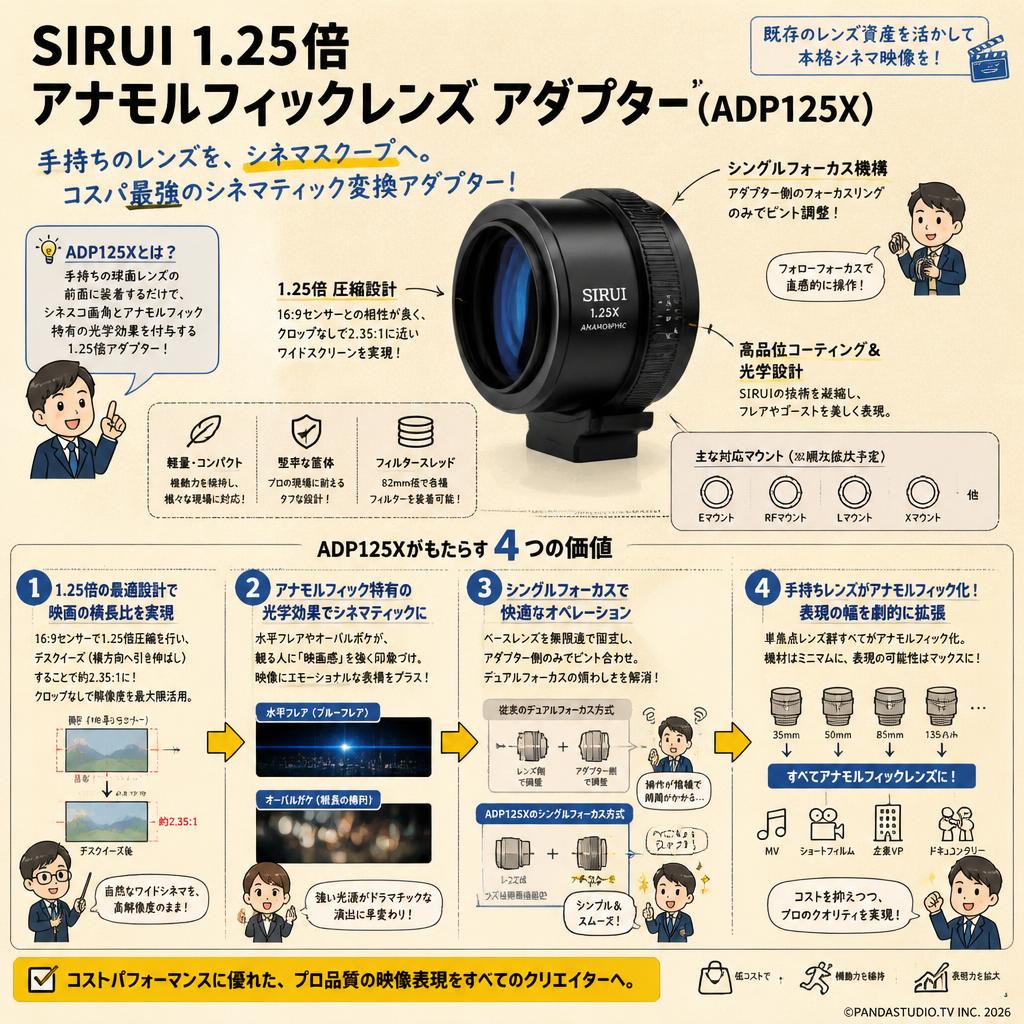 SIRUI 1.25倍 アナモルフィックレンズ アダプター（ADP125X） 概要