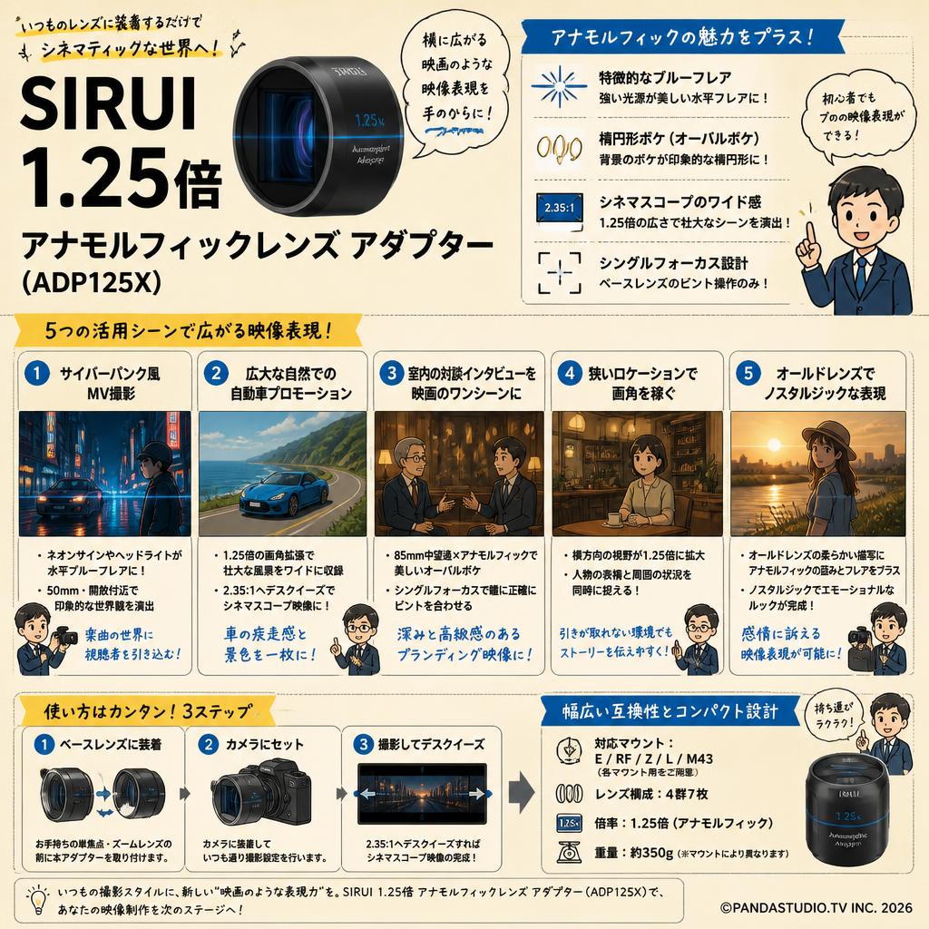 SIRUI 1.25倍 アナモルフィックレンズ アダプター（ADP125X） 用途