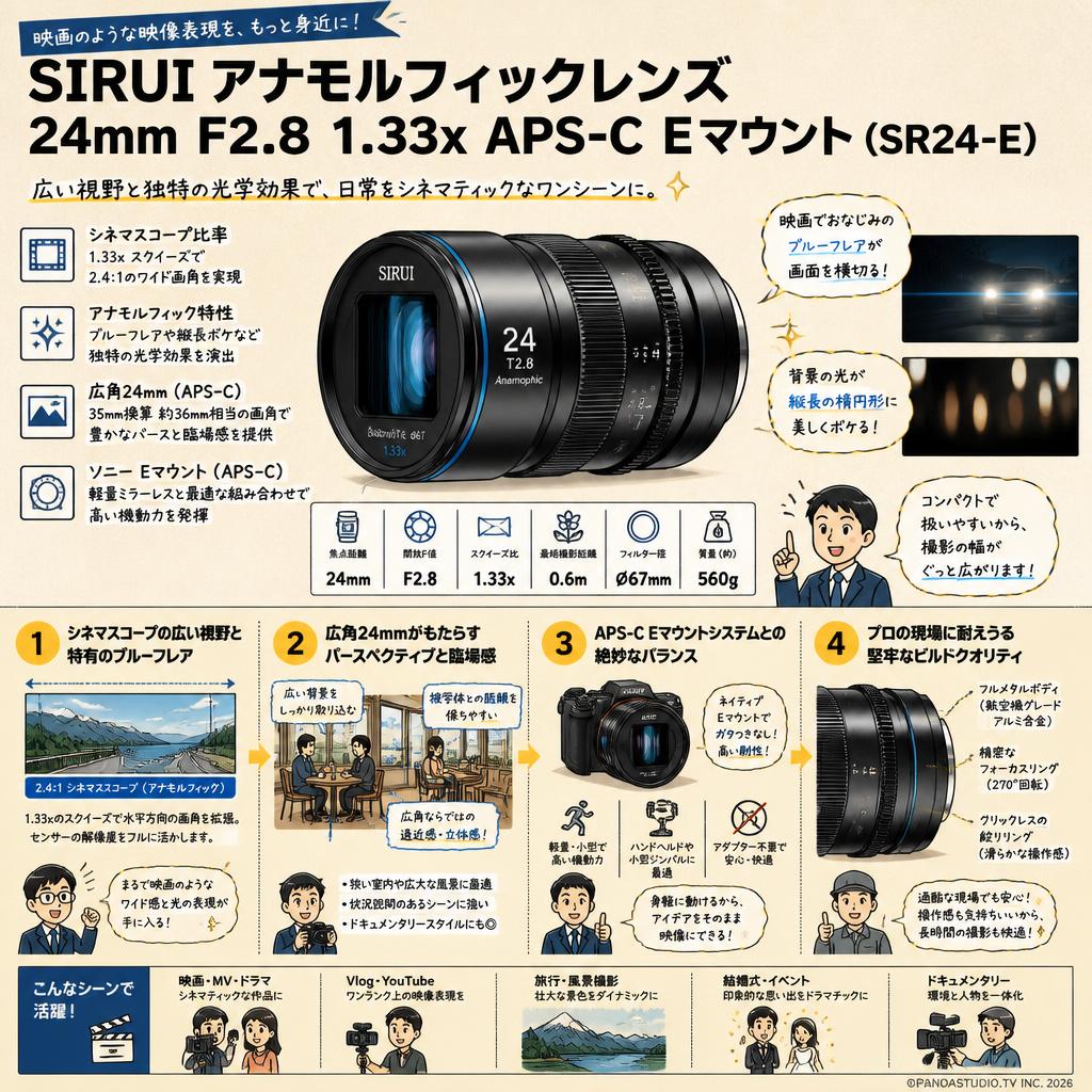 SIRUI アナモルフィックレンズ 24mm F2.8 1.33x  APS-C  Eマウント（SR24-E） 概要