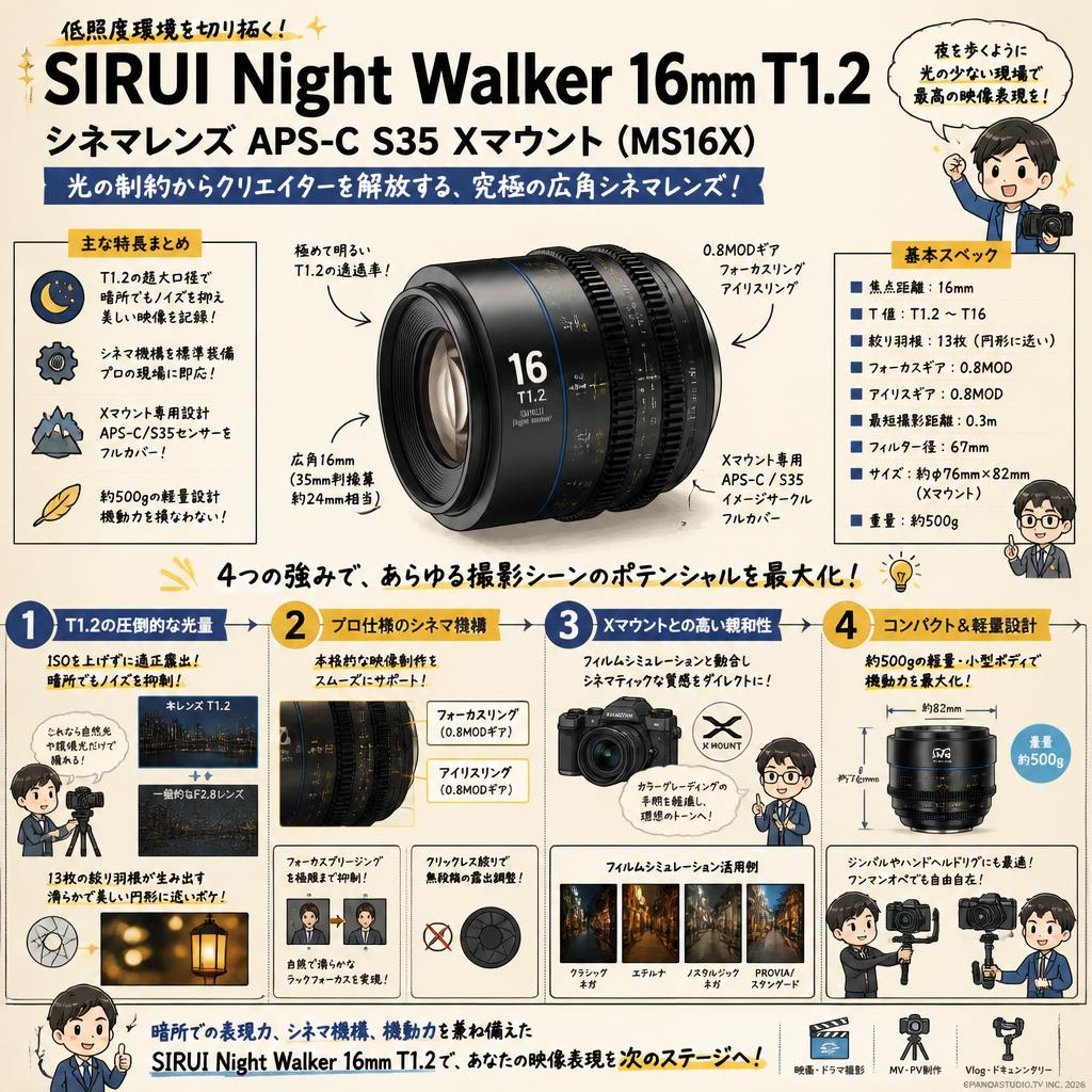 SIRUI Night Walker 16mm T1.2 シネマレンズ APS-C S35 Xマウント ( MS16X ) 概要
