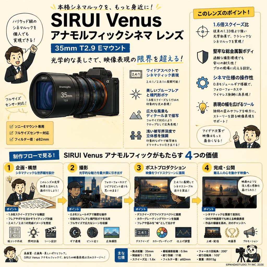 SIRUI Venus アナモルフィックシネマ レンズ 35mm T2.9 Eマウント 概要