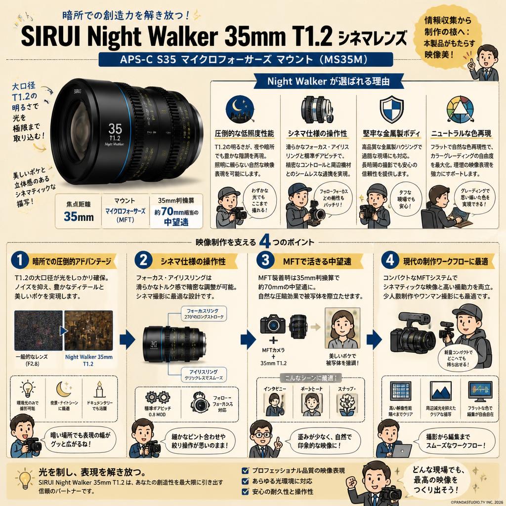 SIRUI Night Walker 35mm T1.2 シネマレンズ APS-C S35 マイクロフォーサーズ マウント ( MS35M ) 概要