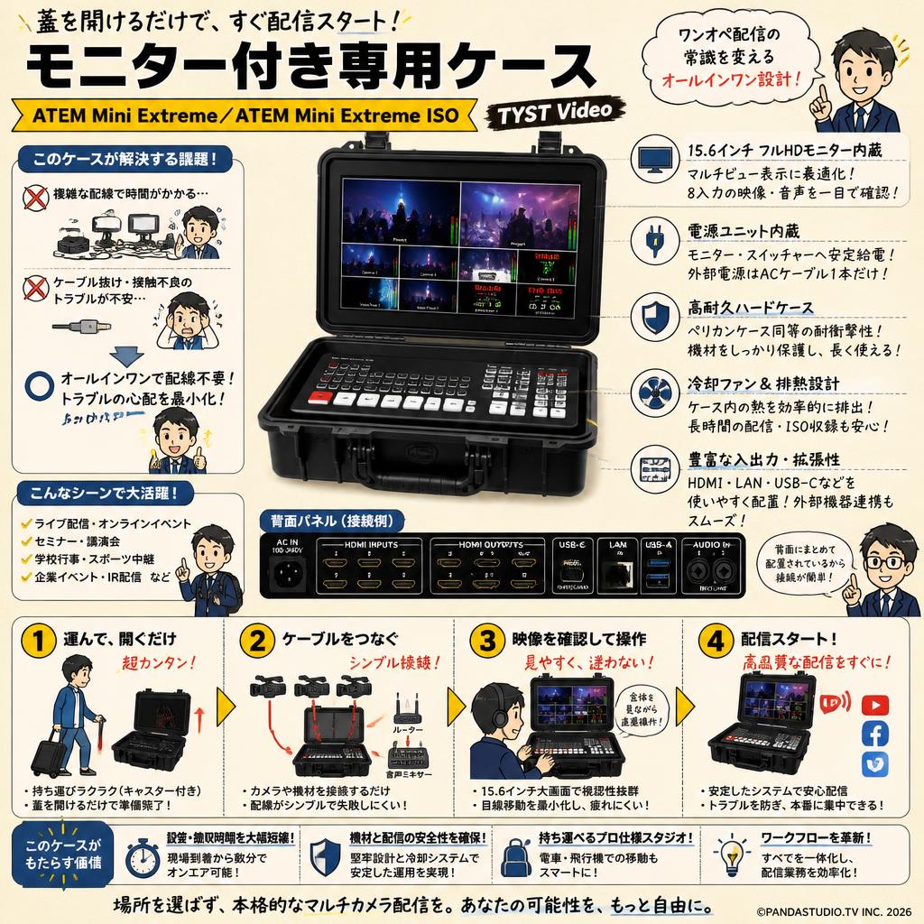 ATEM Mini Extreme／ATEM Mini Extreme ISO モニター付き専用ケース TYST Video 概要