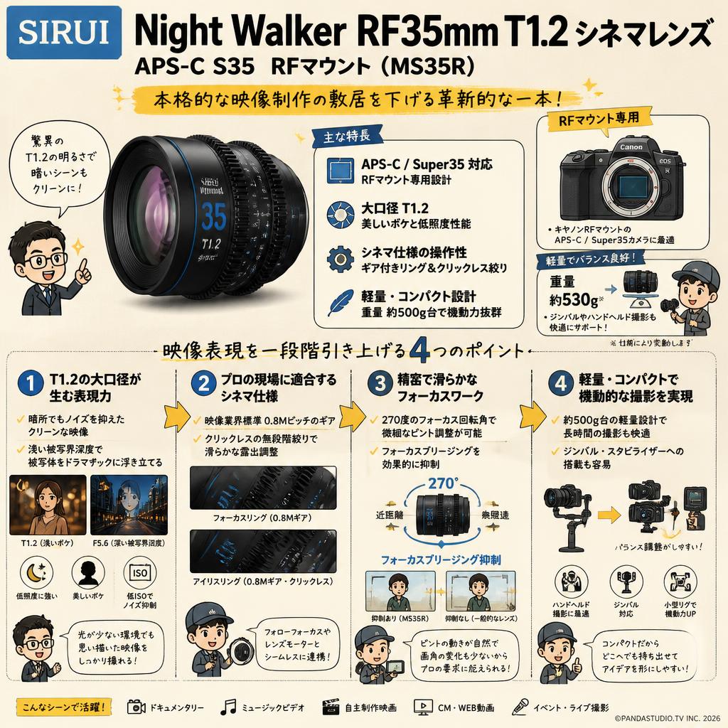 SIRUI Night Walker RF35mm T1.2 シネマレンズ APS-C S35  RFマウント ( MS35R ) 概要