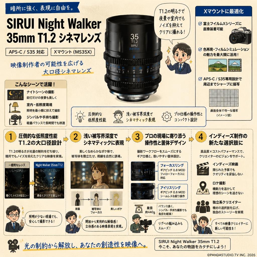 SIRUI Night Walker 35mm T1.2 シネマレンズ APS-C S35 Xマウント ( MS35X ) 概要