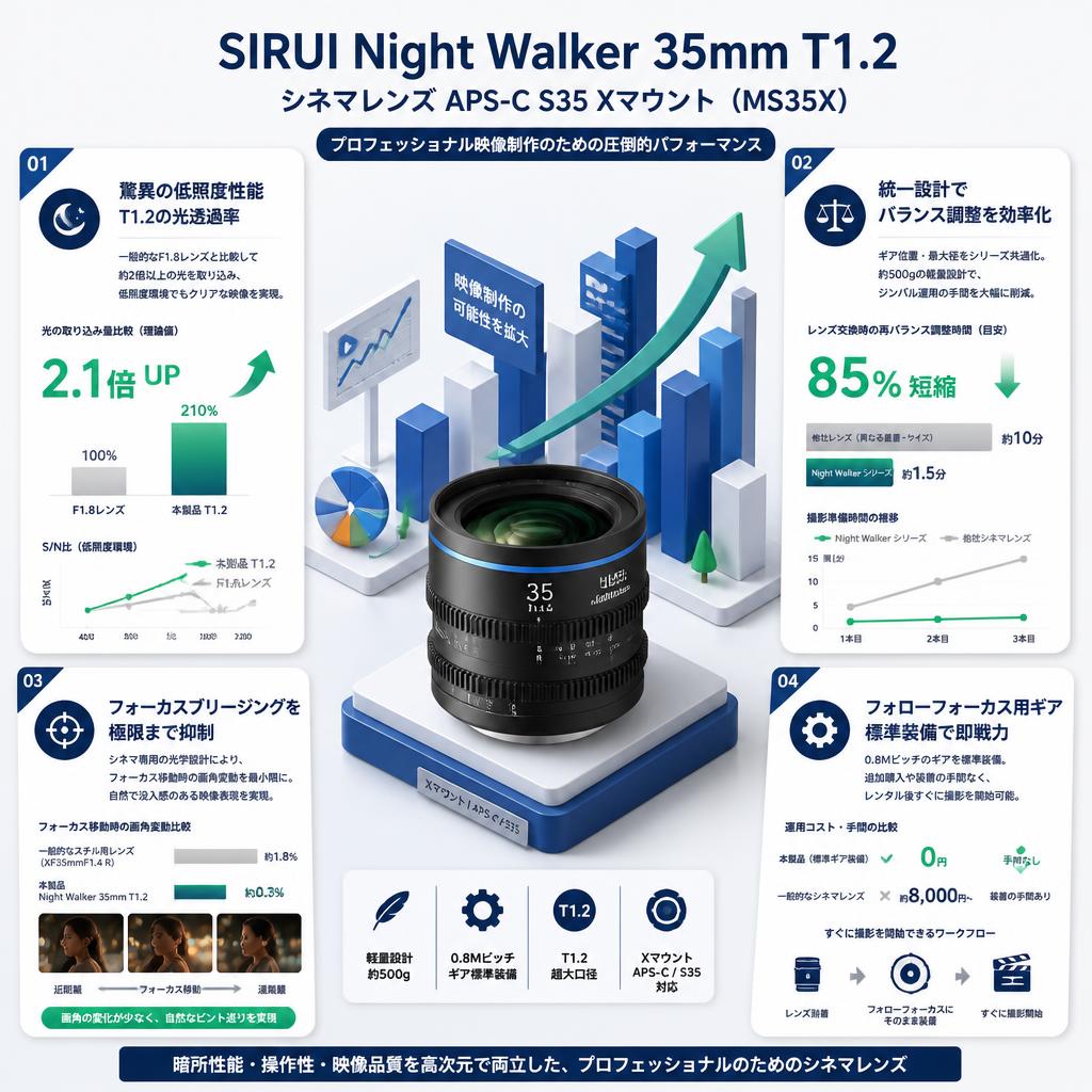 SIRUI Night Walker 35mm T1.2 シネマレンズ APS-C S35 Xマウント ( MS35X ) セールスポイント