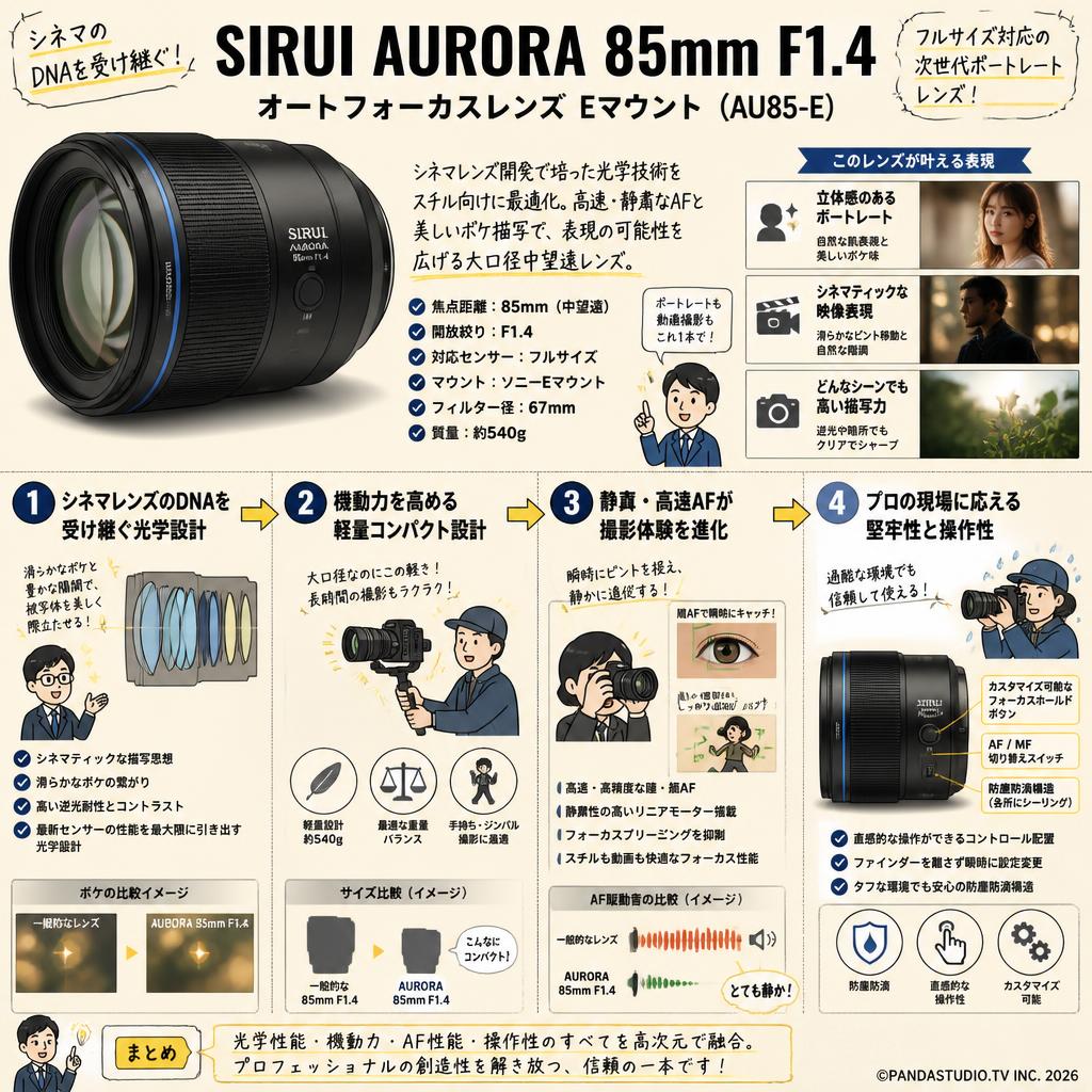 SIRUI AURORA 85mm F1.4 オートフォーカスレンズ Eマウント ( AU85-E