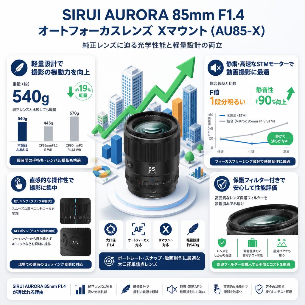SIRUI AURORA 85mm F1.4 オートフォーカスレンズ  Xマウント ( AU85-X ) セールスポイント