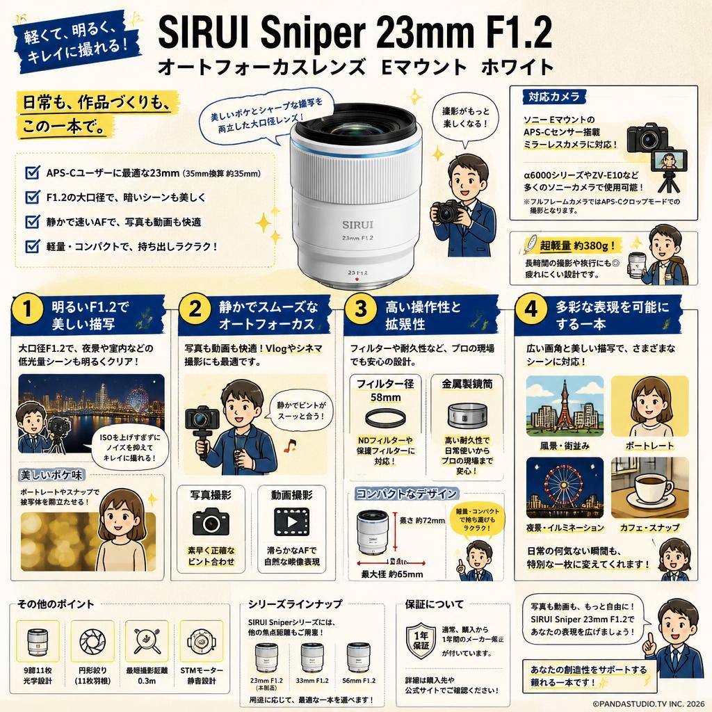SIRUI Sniper 23mm F1.2 オートフォーカスレンズ  Eマウント ホワイト FAQ（よくある質問と答え）