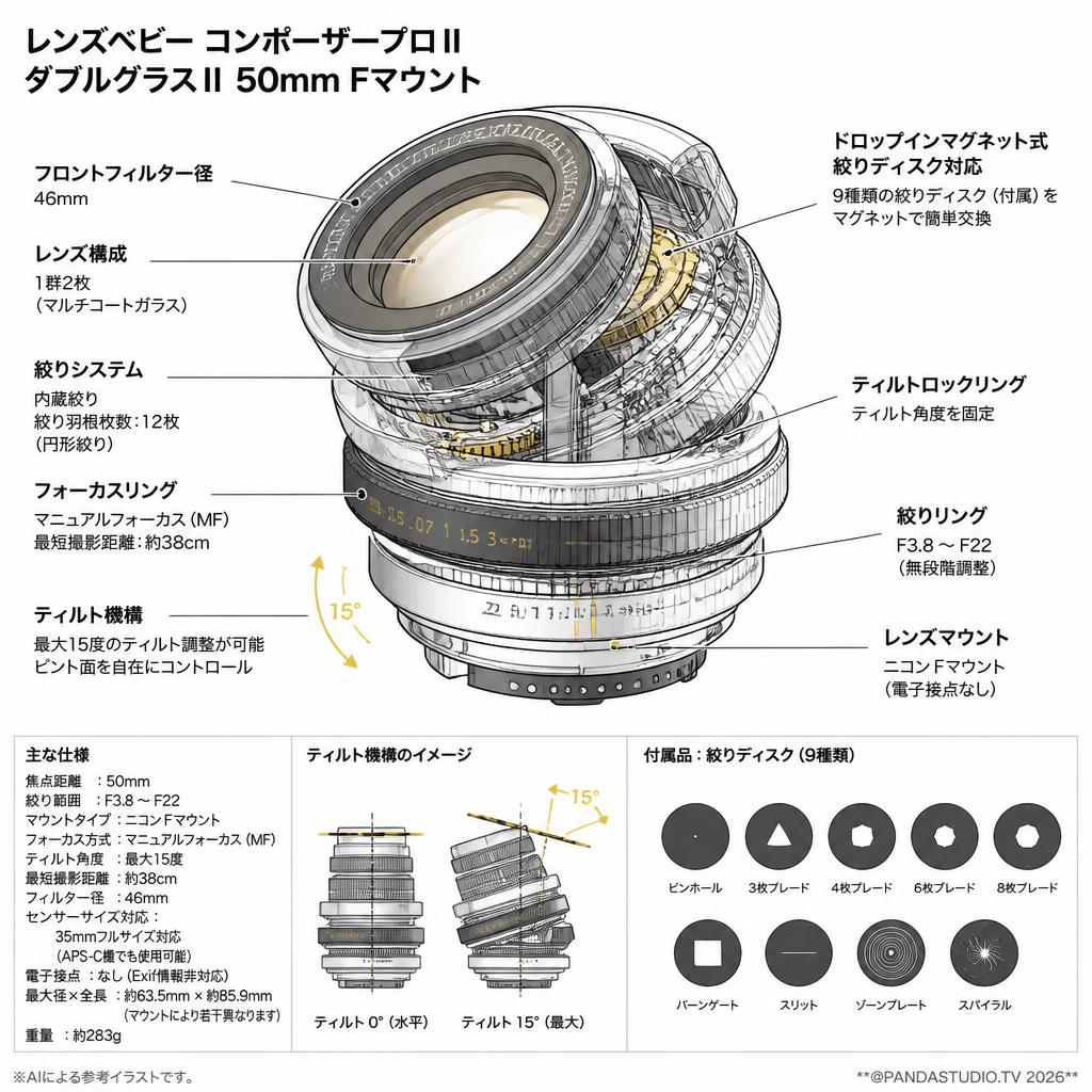 レンズベビー コンポーザープロⅡ ダブルグラスⅡ 50mm Fマウント スペック