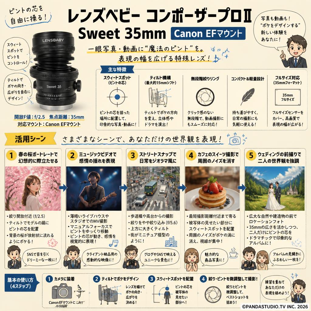 レンズベビー コンポーザープロⅡ Sweet 35mm Canon EFマウント 用途