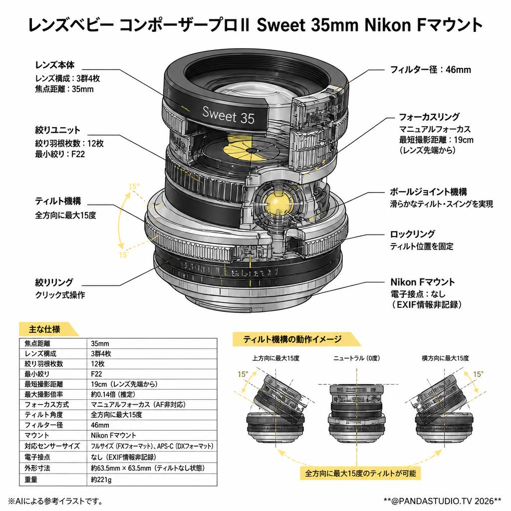 レンズベビー コンポーザープロⅡ Sweet 35mm Nikon Fマウント スペック