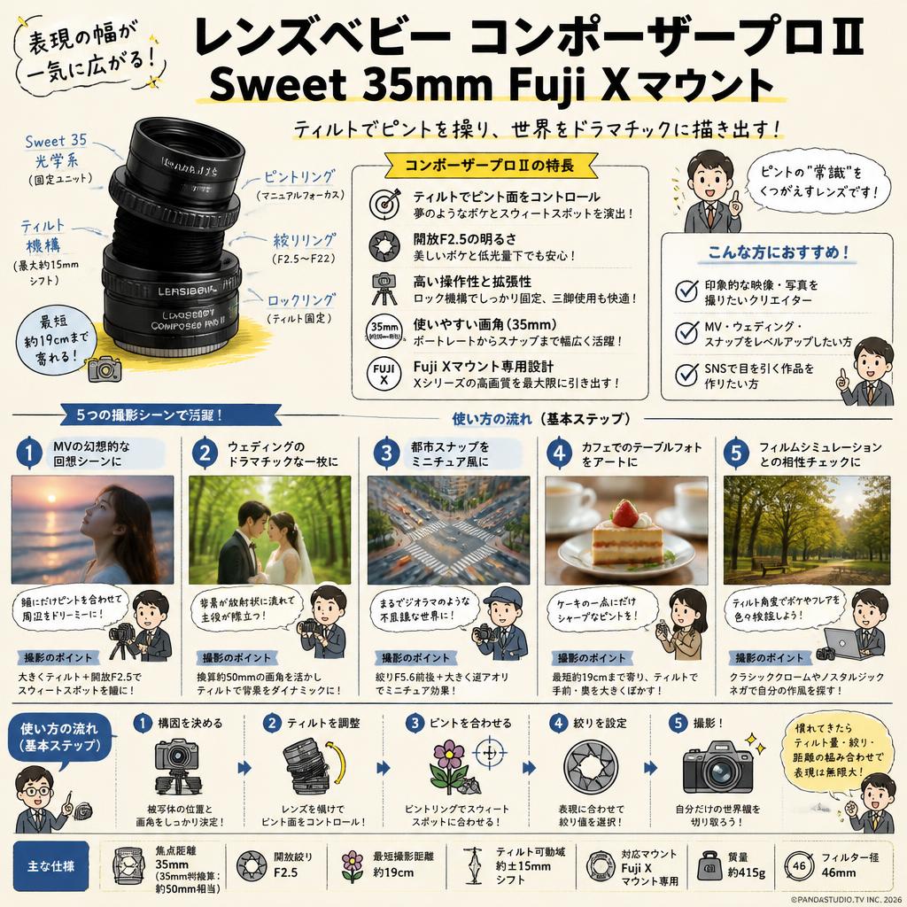 レンズベビー コンポーザープロⅡ Sweet 35mm Fuji Xマウント 用途