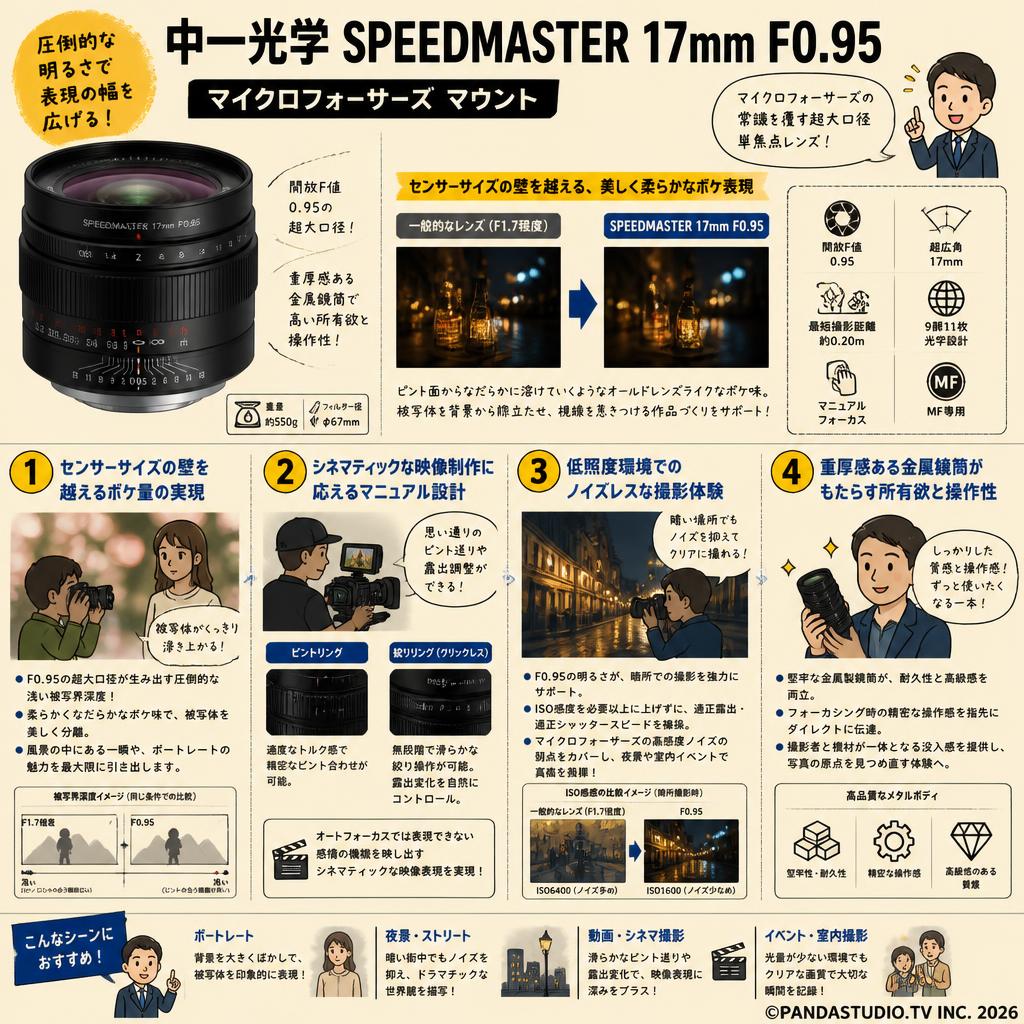 中一光学 SPEEDMASTER 17mm F0.95 マイクロフォーサーズ マウント 概要