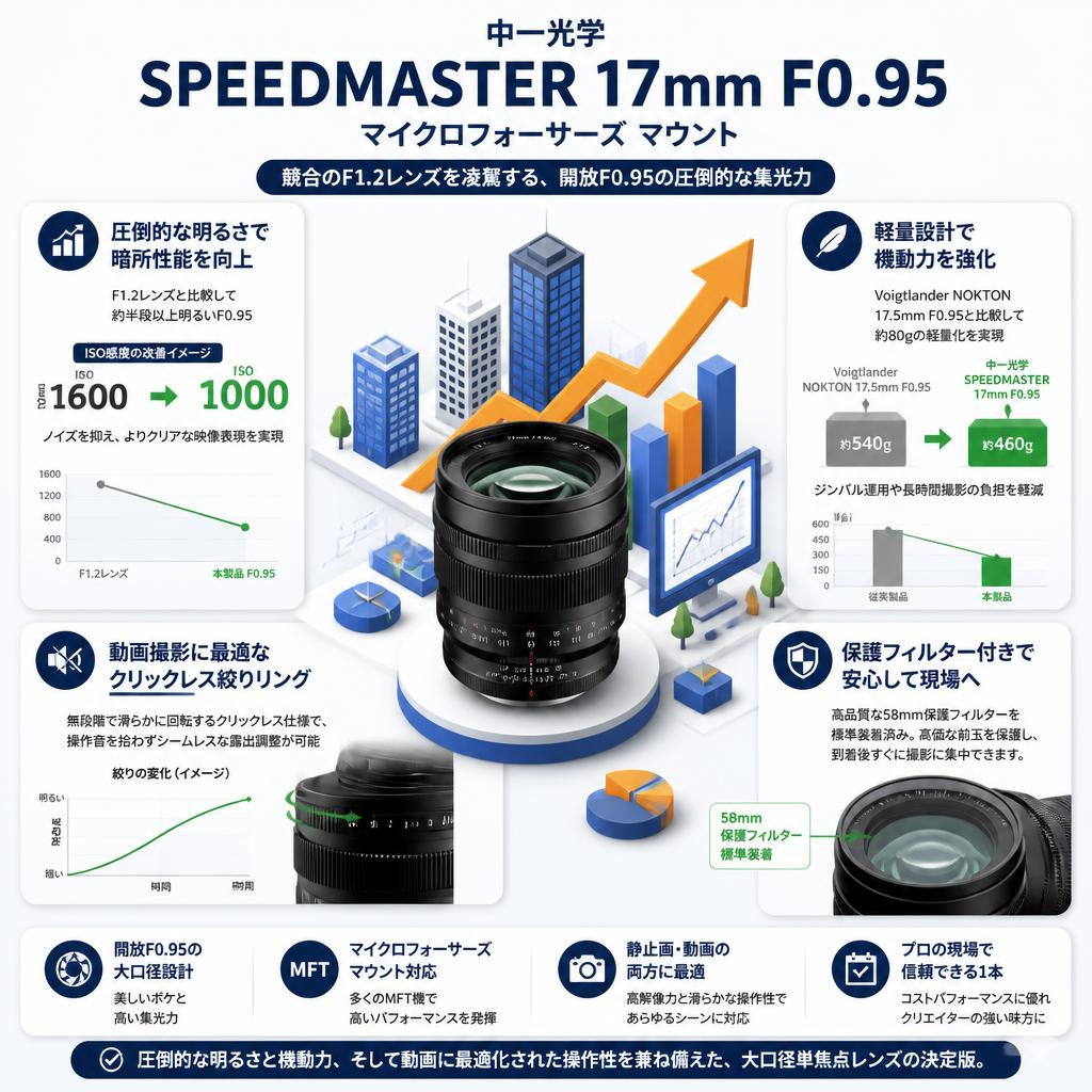 中一光学 SPEEDMASTER 17mm F0.95 マイクロフォーサーズ マウント セールスポイント