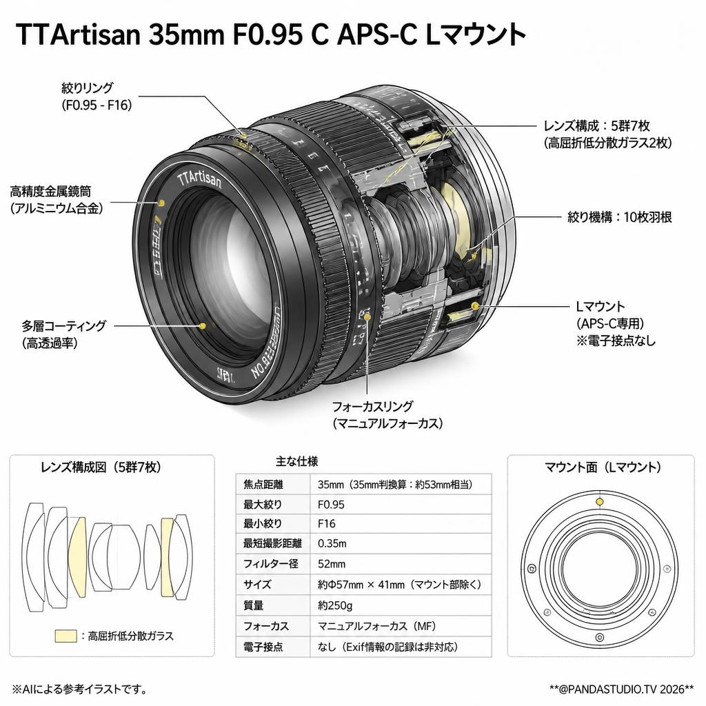 TTArtisan 35mm F0.95 C APS-C Lマウント スペック