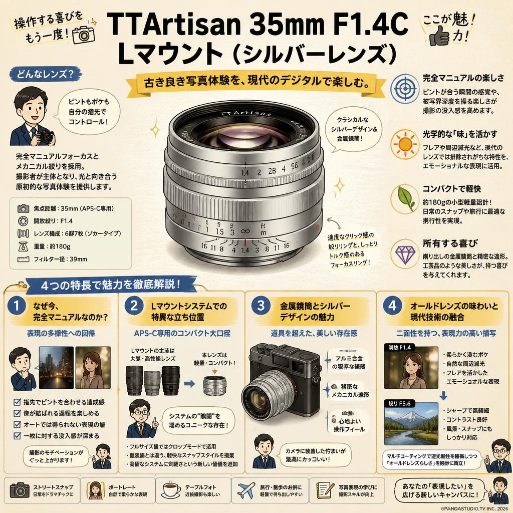 TTArtisan 35mm F1.4C Lマウント ( シルバー レンズ ) 概要