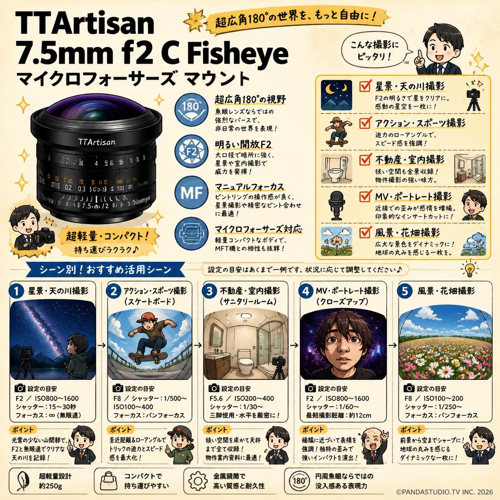 TTArtisan 7.5mm f2 C Fisheye マイクロフォーサーズ マウント 用途