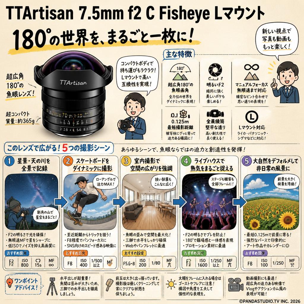 TTArtisan 7.5mm f2 C Fisheye Lマウント 用途