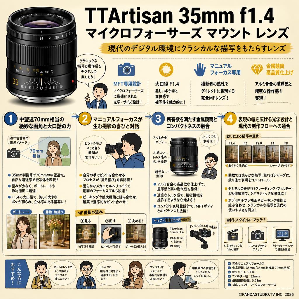 TTArtisan 35mm f1.4 マイクロフォーサーズ マウント レンズ 概要