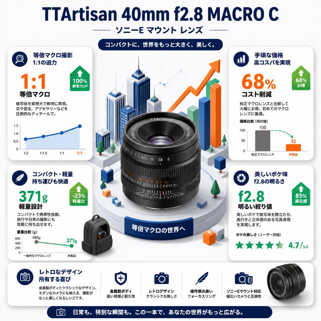 TTArtisan 40mm f2.8 MACRO C ソニーE マウント レンズ セールスポイント