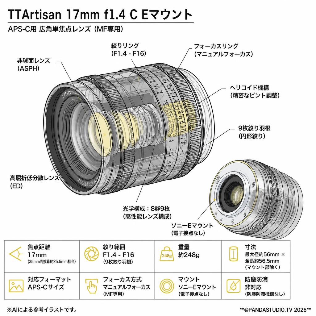 TTArtisan 17mm f1.4 C Eマウント スペック