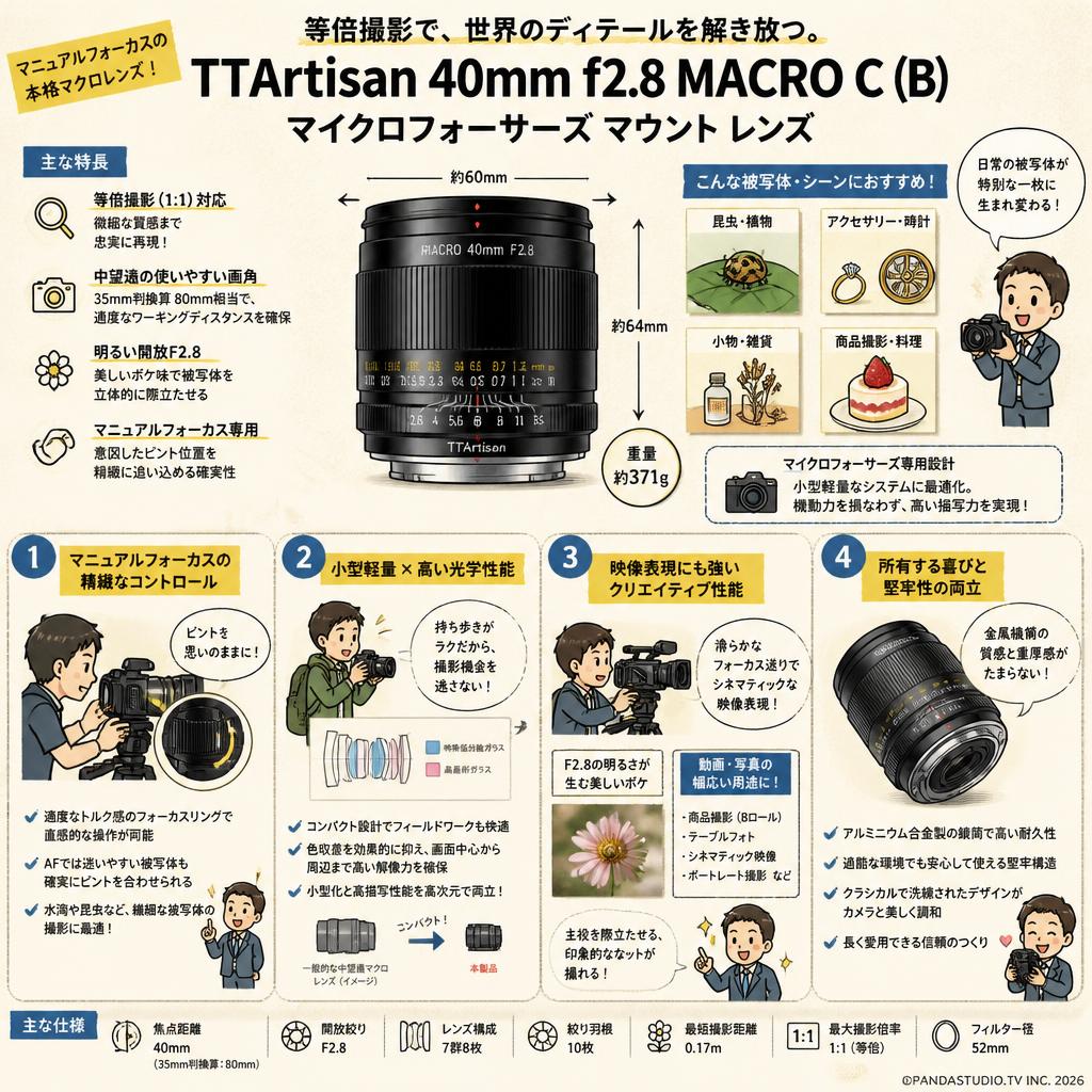 TTArtisan 40mm f2.8 MACRO C  マイクロフォーサーズ マウント レンズ (B) 概要
