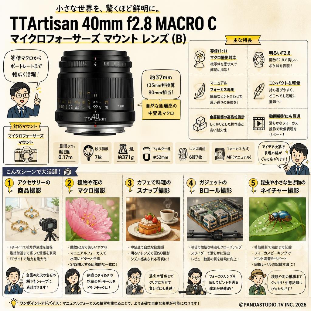 TTArtisan 40mm f2.8 MACRO C  マイクロフォーサーズ マウント レンズ (B) 用途