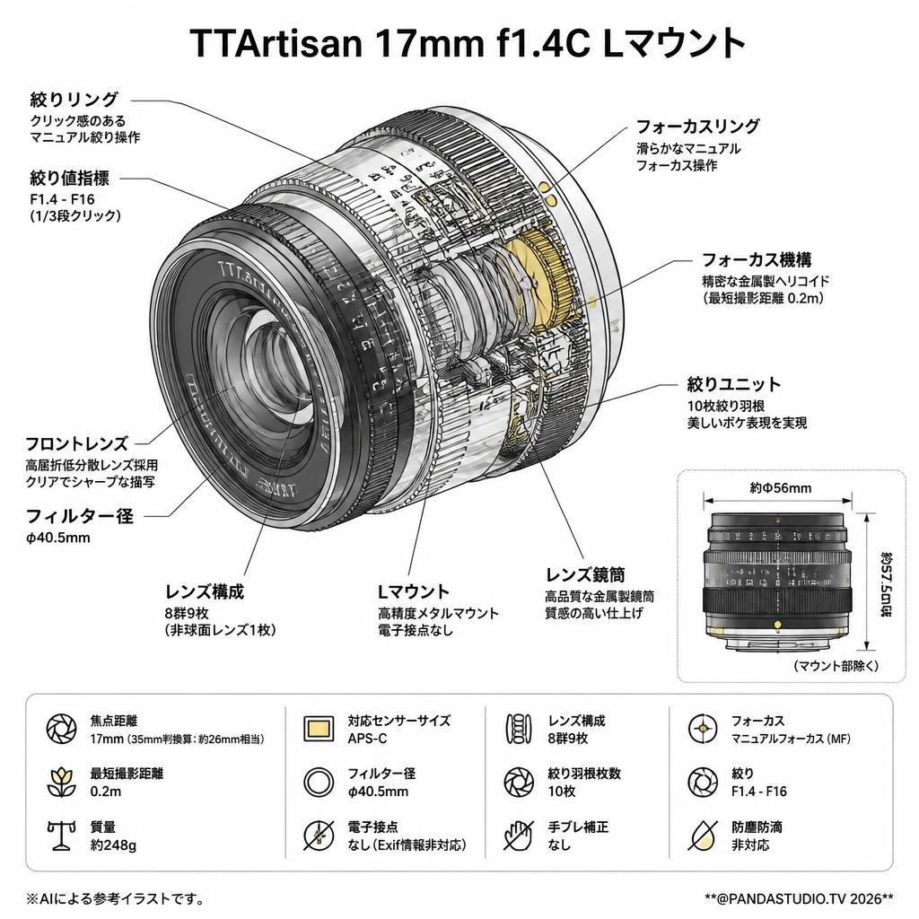 TTArtisan 17mm f1.4C Lマウント スペック