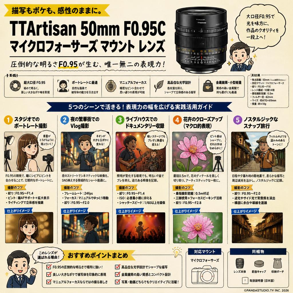 TTArtisan 50mm f0.95C マイクロフォーサーズ マウント レンズ 用途