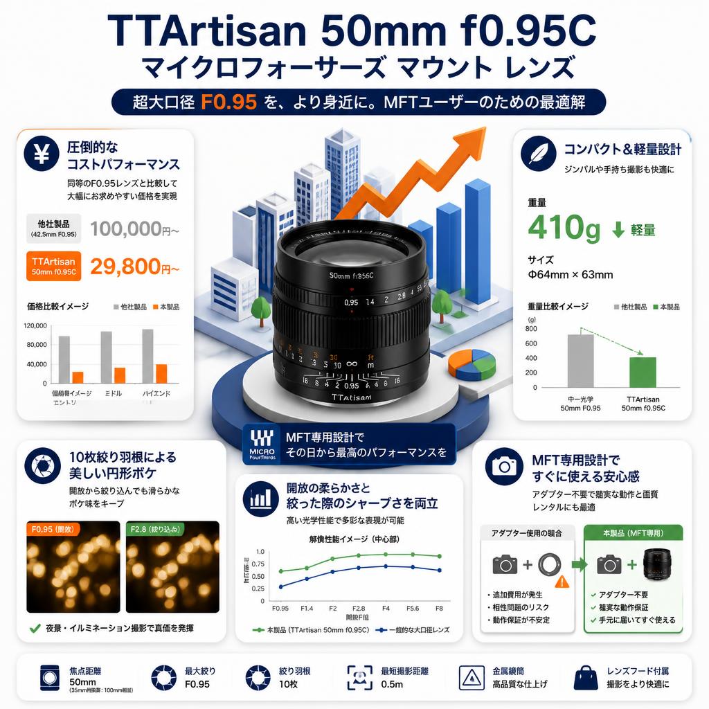 TTArtisan 50mm f0.95C マイクロフォーサーズ マウント レンズ セールスポイント