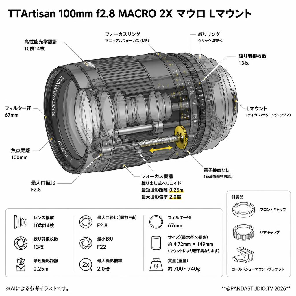 TTArtisan 100mm f2.8 MACRO 2X マクロ Lマウント スペック