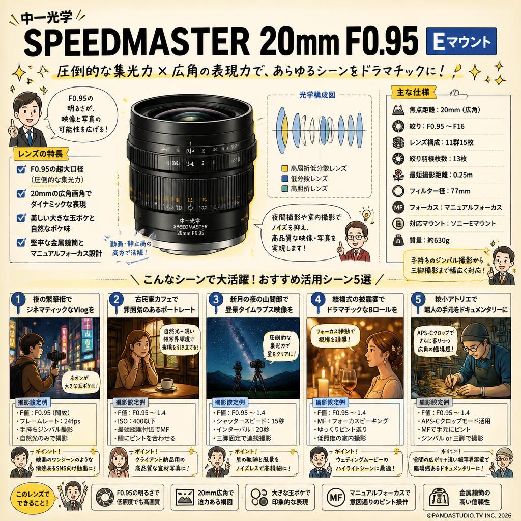 中一光学 SPEEDMASTER 20mm F0.95 Eマウント 用途