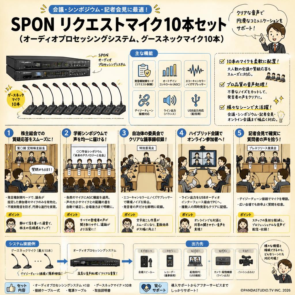 SPON リクエストマイク10本セット（オーディオプロセッシングシステム、グースネックマイク10本） 用途