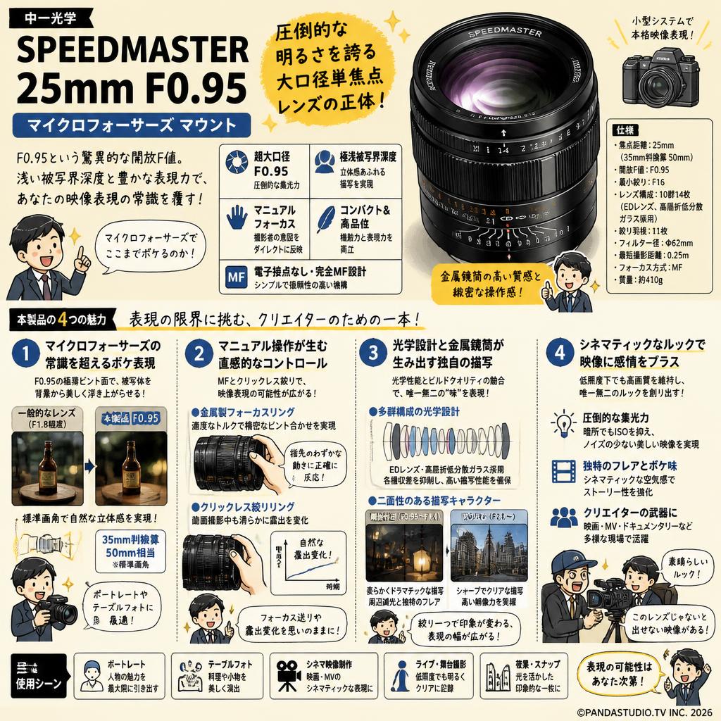 中一光学 SPEEDMASTER 25mm F0.95 マイクロフォーサーズ マウント 概要