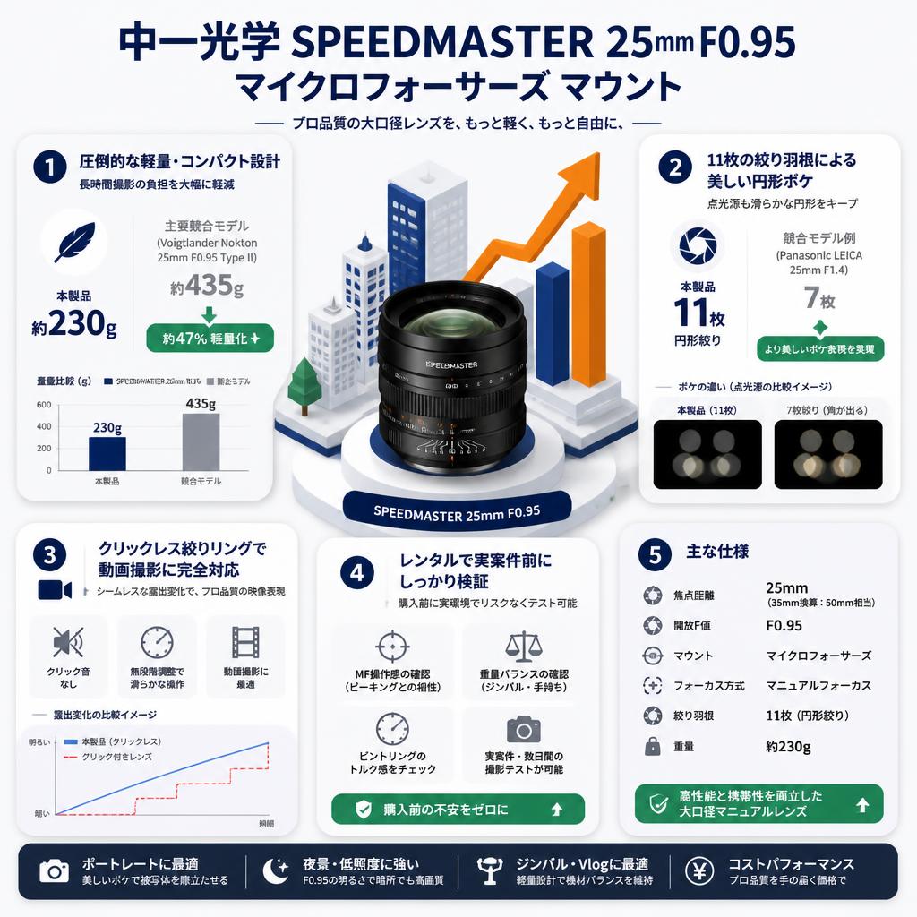 中一光学 SPEEDMASTER 25mm F0.95 マイクロフォーサーズ マウント セールスポイント