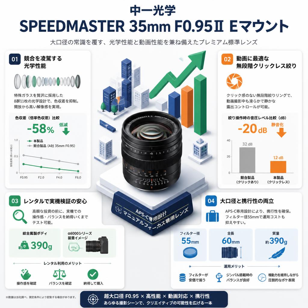 中一光学 SPEEDMASTER 35mm F0.95Ⅱ Eマウント セールスポイント
