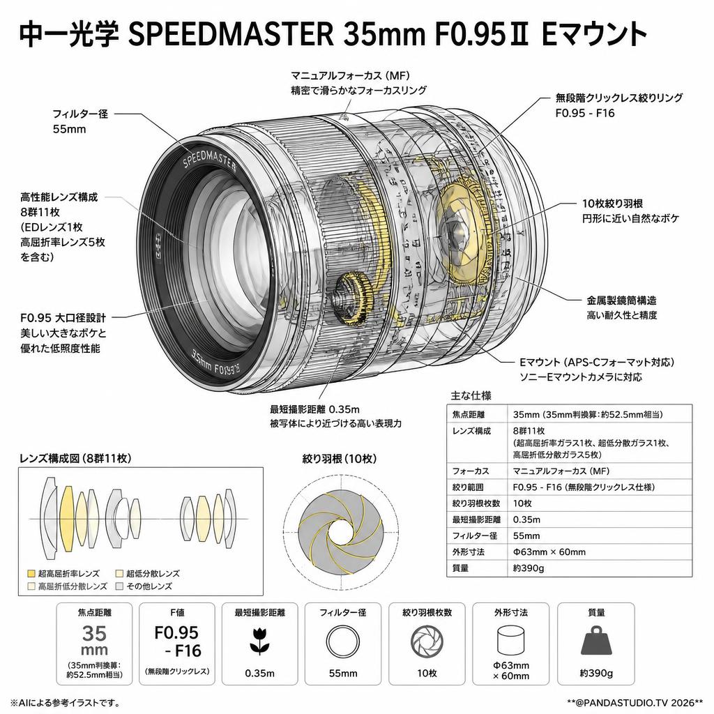 中一光学 SPEEDMASTER 35mm F0.95Ⅱ Eマウント スペック