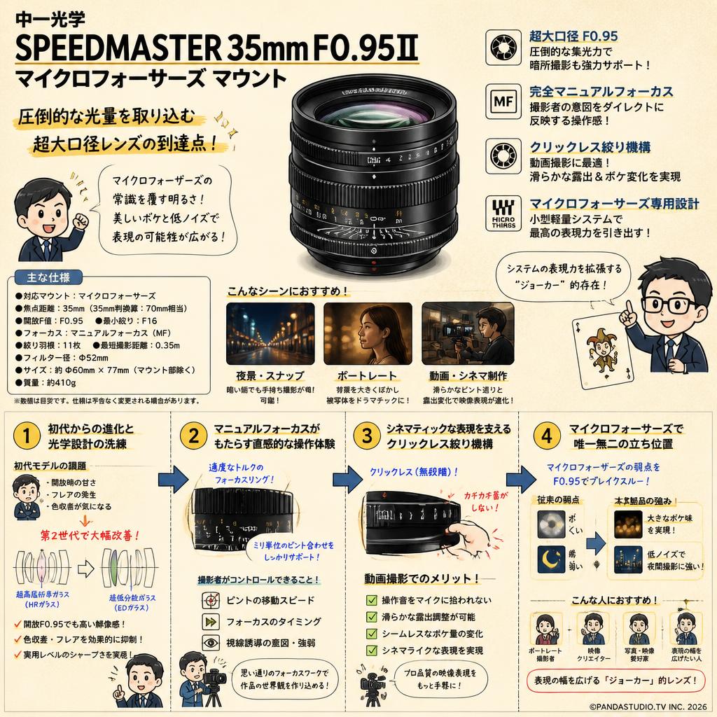 中一光学 SPEEDMASTER 35mm F0.95Ⅱ  マイクロフォーサーズ マウント 概要