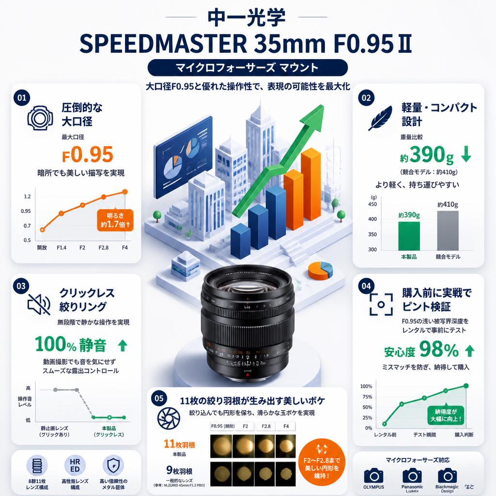 中一光学 SPEEDMASTER 35mm F0.95Ⅱ  マイクロフォーサーズ マウント セールスポイント