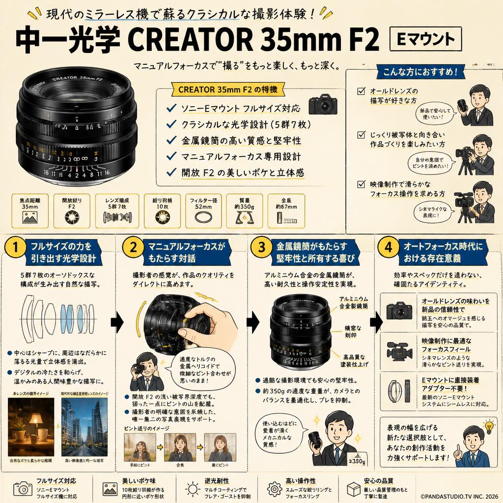 中一光学 CREATOR 35mm F2 Eマウント 概要