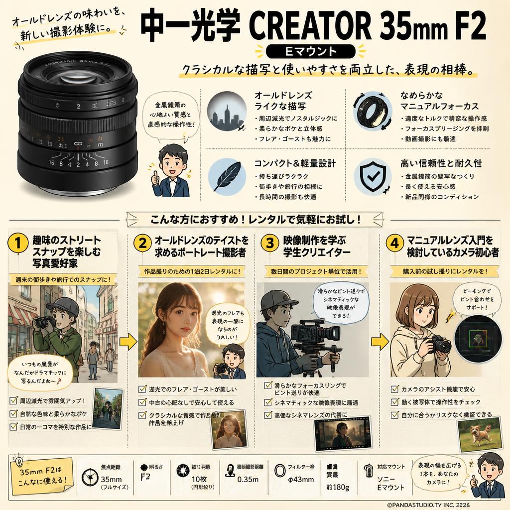 中一光学 CREATOR 35mm F2 Eマウント おもな対象のお客様