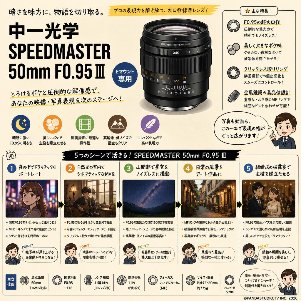 中一光学 SPEEDMASTER 50mm F0.95 Ⅲ Eマウント 用途