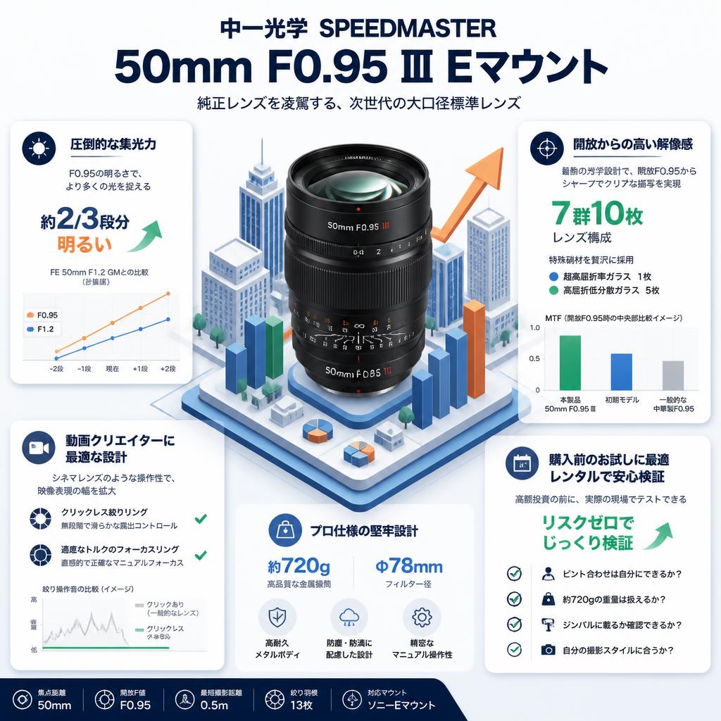 中一光学 SPEEDMASTER 50mm F0.95 Ⅲ Eマウント セールスポイント