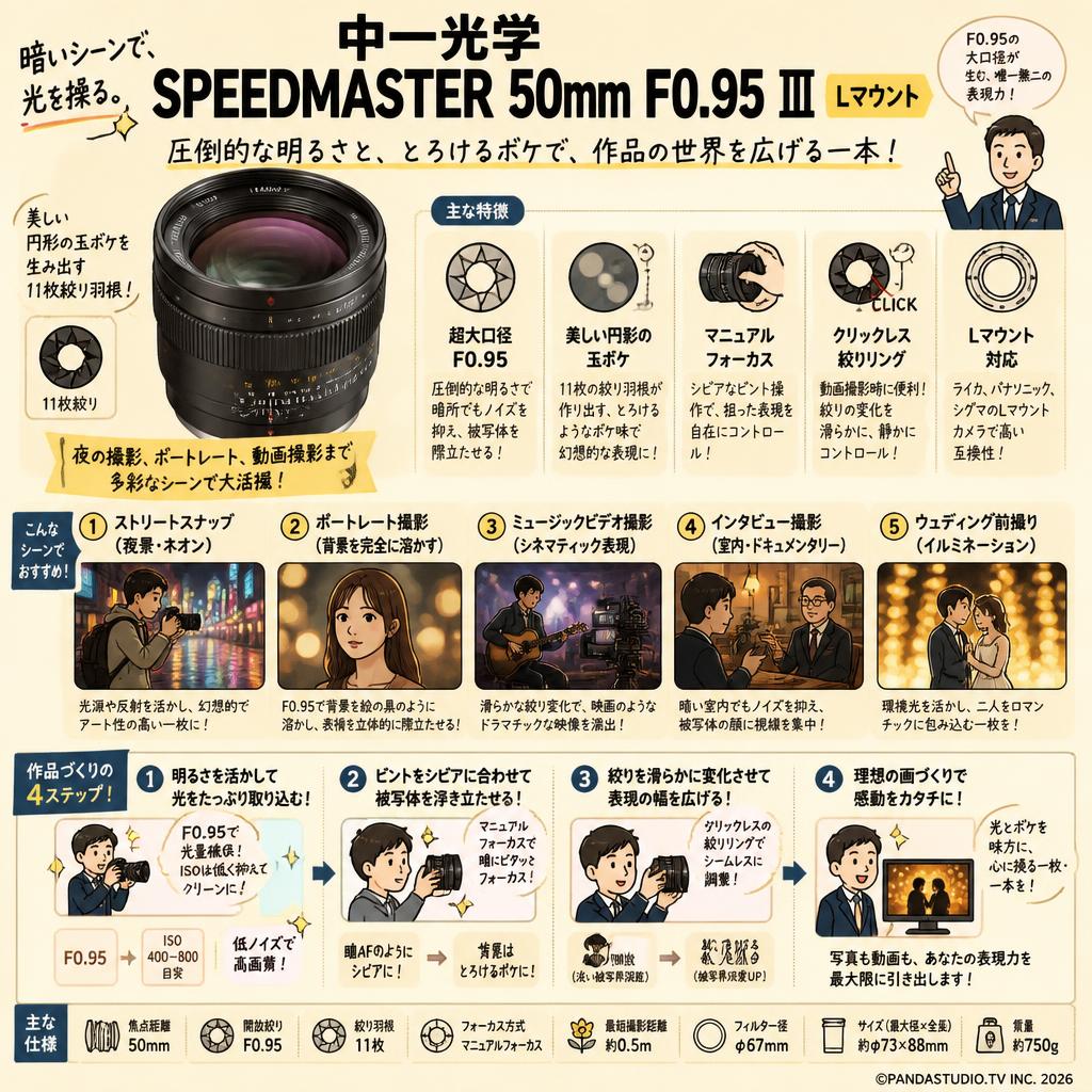 中一光学 SPEEDMASTER 50mm F0.95 Ⅲ Lマウント 用途