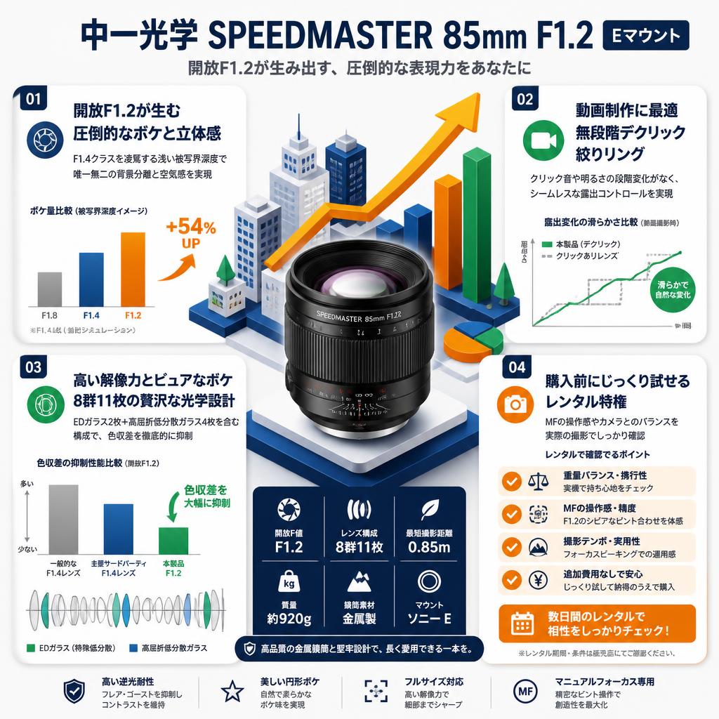 中一光学 SPEEDMASTER 85mm F1.2 Eマウント セールスポイント