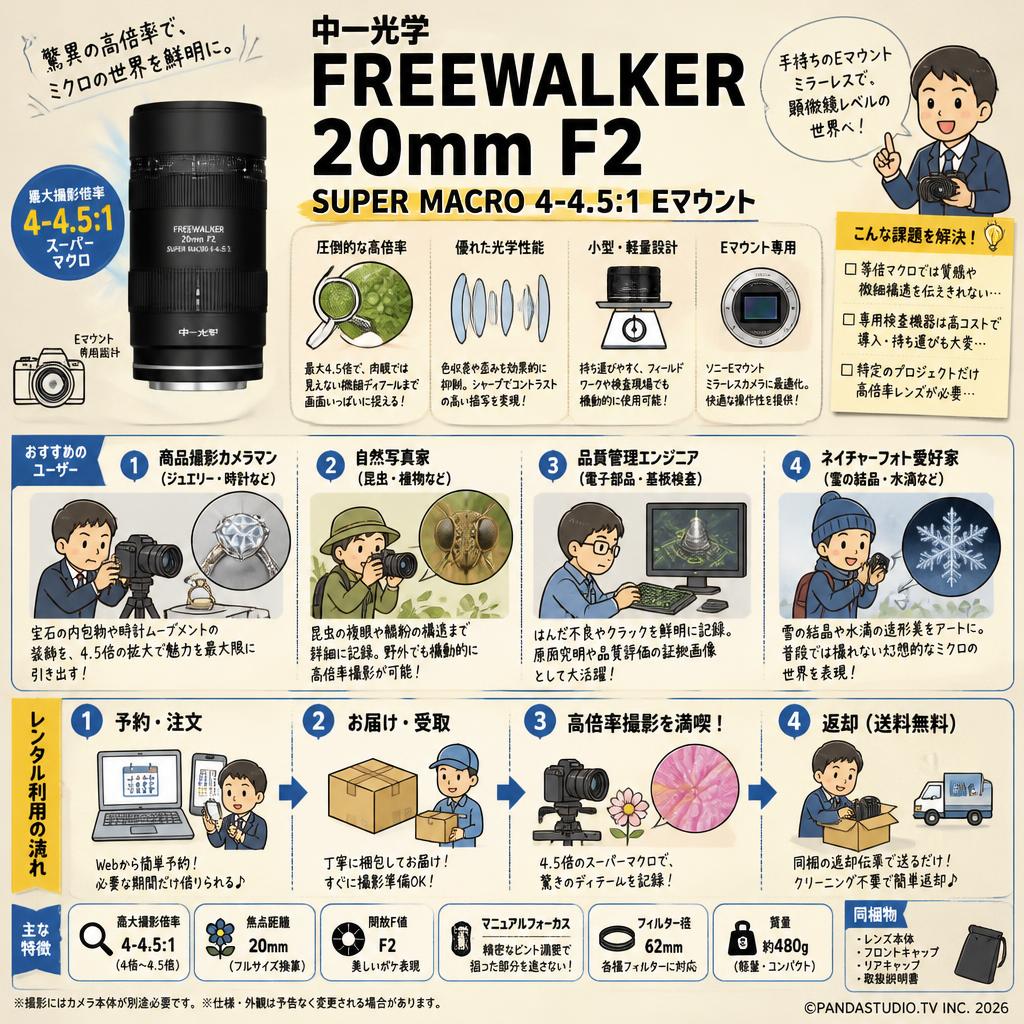中一光学 FREEWALKER 20mm F2 SUPER MACRO 4-4.5:1 Eマウント おもな対象のお客様
